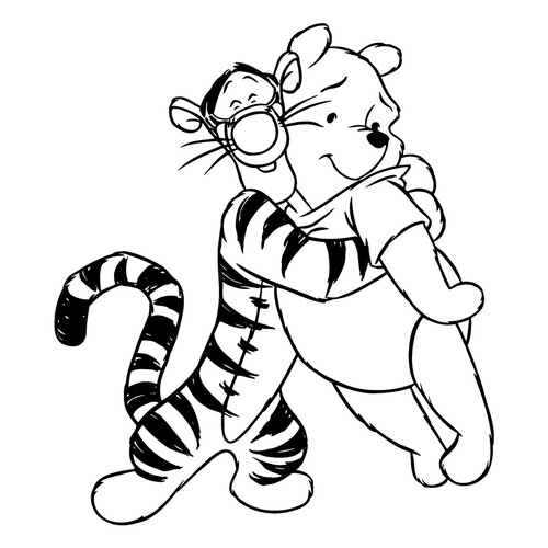 Раскраска Тигра обнимает Пуха