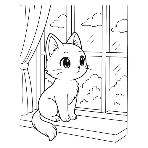 Раскраска Домашняя кошка на подоконнике