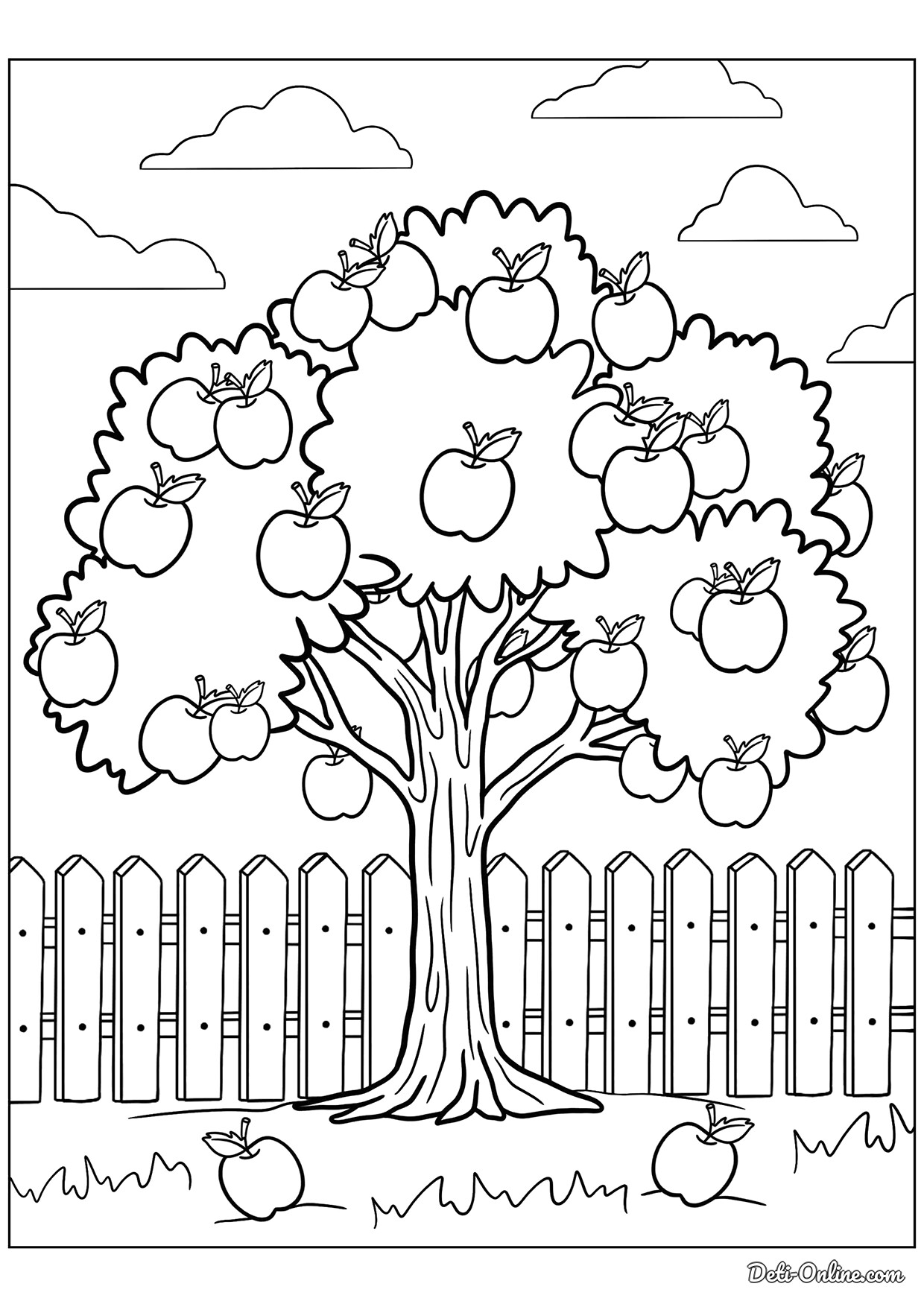 Раскраска Яблоня с яблоками распечатать или скачать