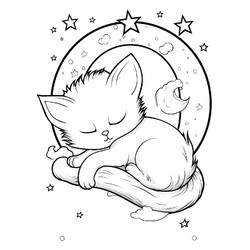 Котёнок на луне и звёзды
