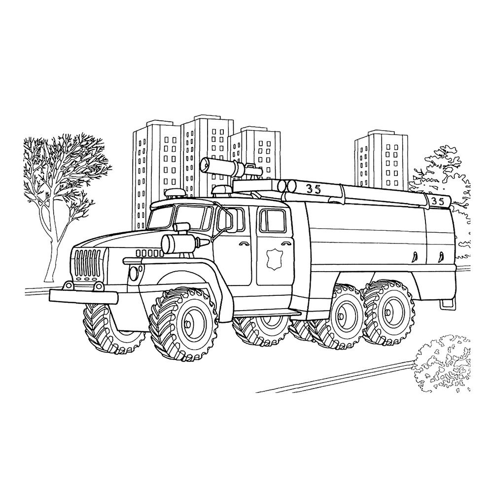 Как нарисовать пожарную машину / Пожарная машина раскраска мультик для детей / учим цвета