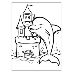 Раскраска Милый Дельфин и песочный замок