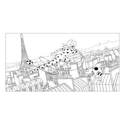 Раскраска Леди Баг летит над Парижем