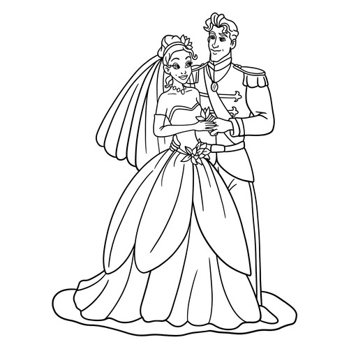 Раскраска Свадьба принцессы Тианы и принца Навина
