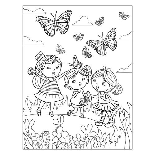 Раскраска Бабочки и три сестрички