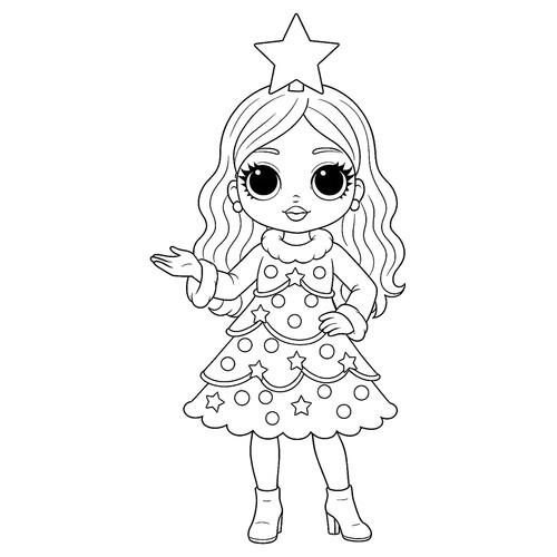 Раскраска ЛОЛ ОМГ в наряде ёлки