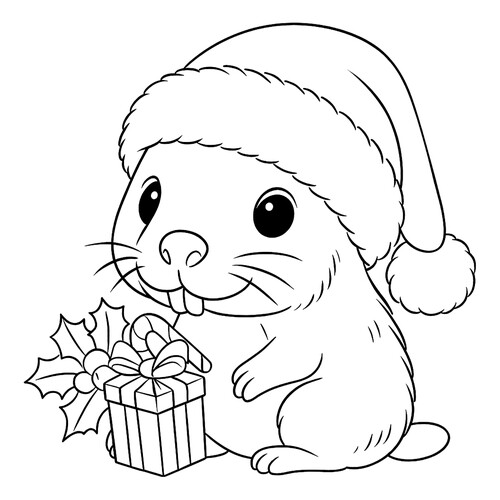 Раскраска Бобрёнок на Новый год