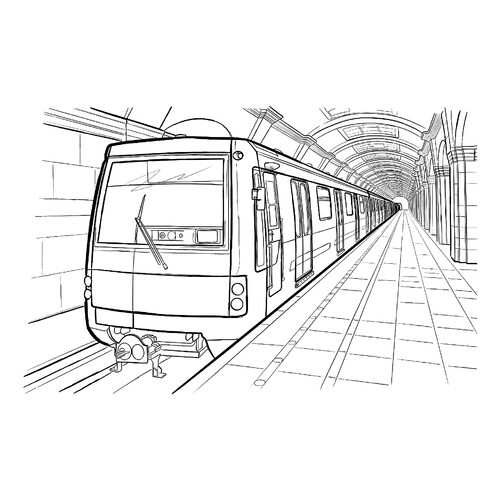 Раскраска Длинный поезд метро