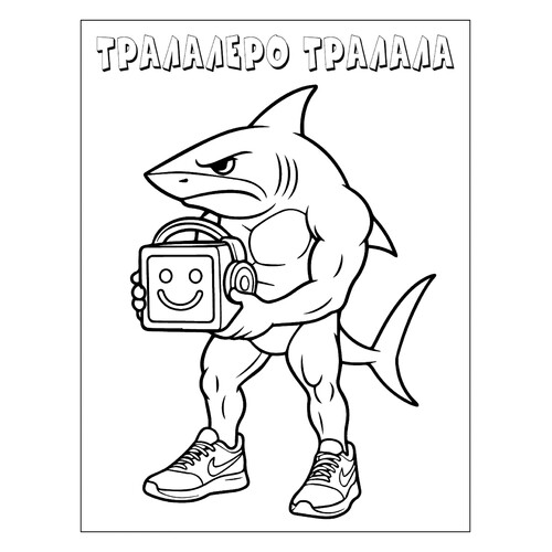 Раскраска Тралалеро Тралала с колонкой