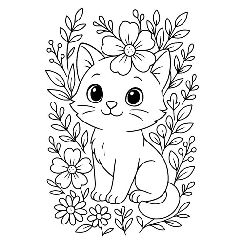 Раскраска Цветочный кот