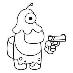 Раскраска Амонг Ас персонаж с мозговым слизнем с пистолетом