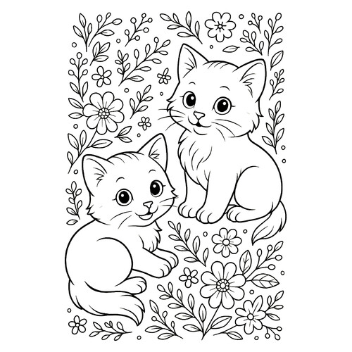 Раскраска Котята в цветах