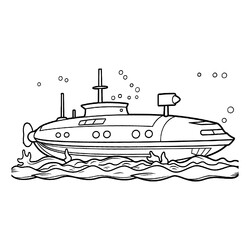 Раскраска Подводная лодка на морском дне