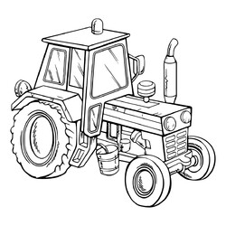 Раскраска: трактор с большими колесами и кабиной