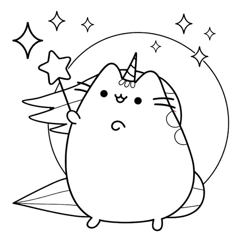 Раскраска Кошка Пушин единорог