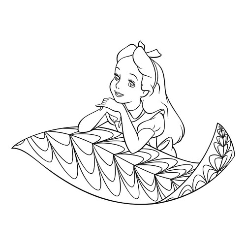 Раскраска Алиса на листике