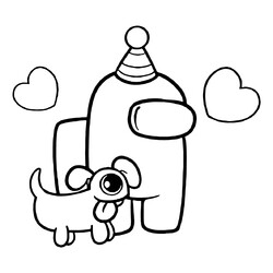 Раскраска Амонг Ас член экипажа с питомцем собакой
