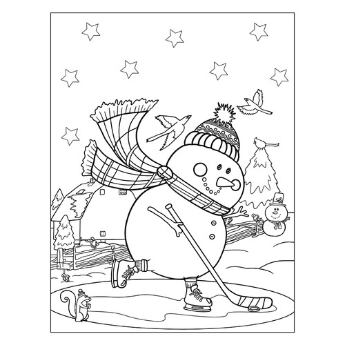 Раскраска Снеговик играет в хоккей