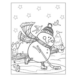 Снеговик играет в хоккей