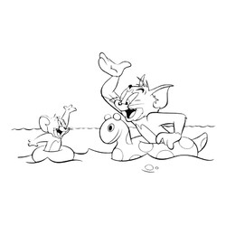 Раскраска Том и Джерри купаются в море