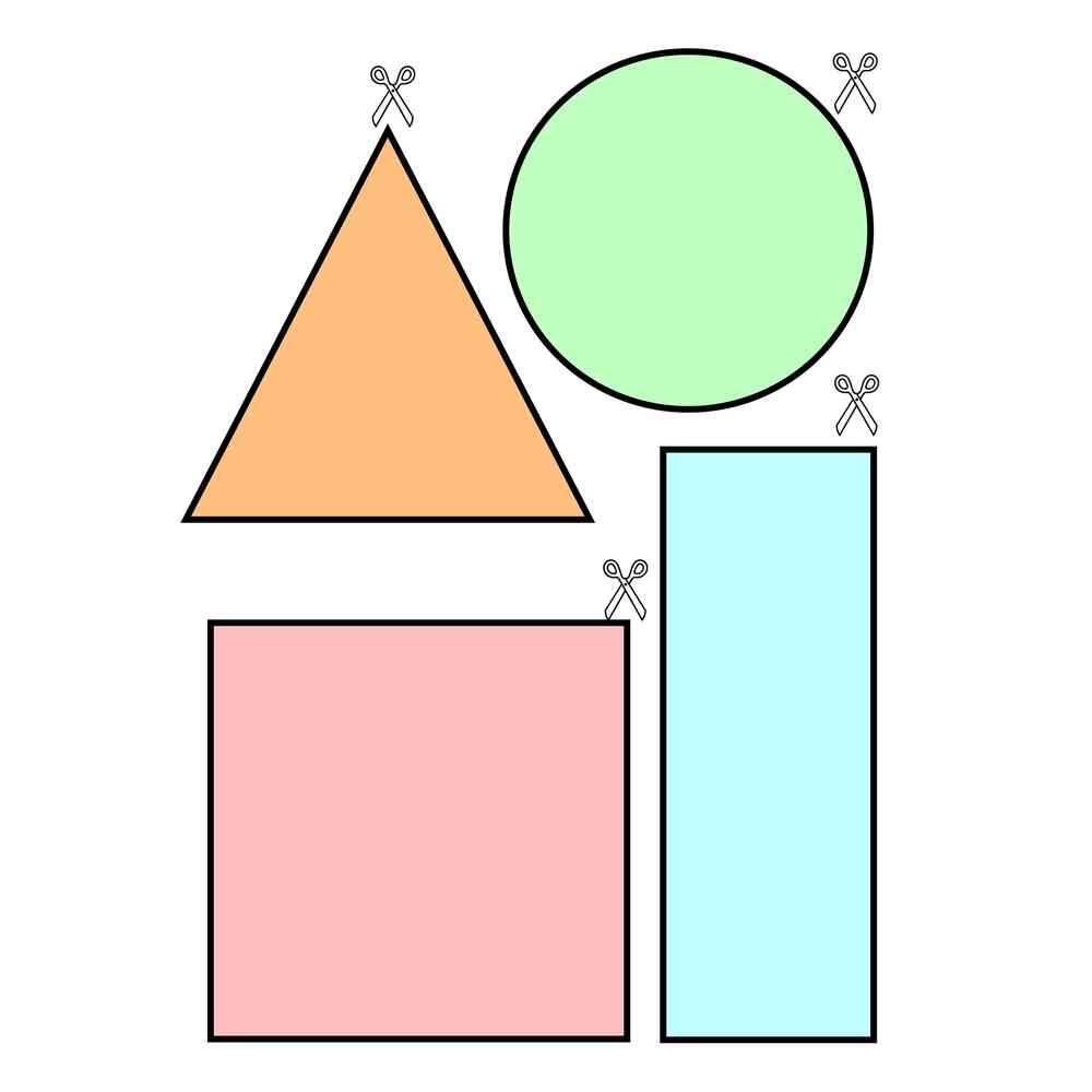 Шаблон Цветные геометрические фигуры для вырезания | распечатать