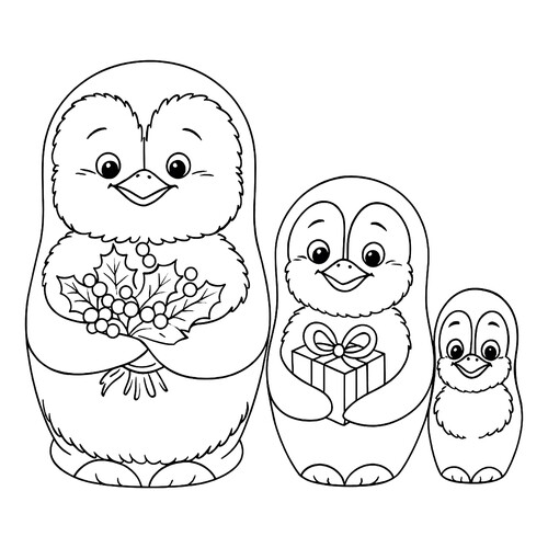Раскраска Матрёшки пингвинчики