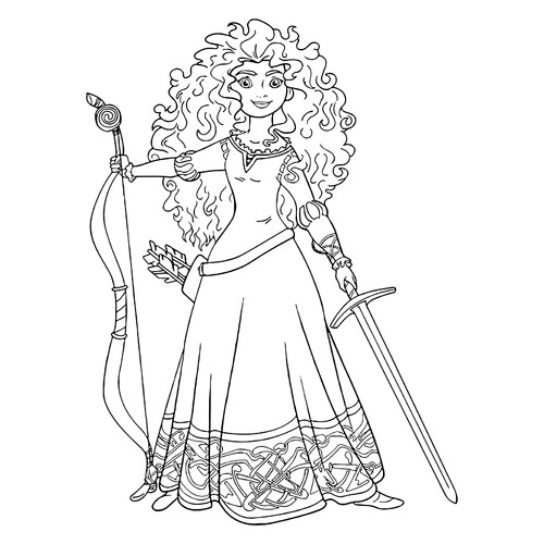 Раскраска Мерида с мечом и луком