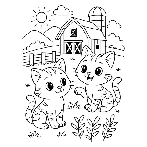 Раскраска Коты на ферме