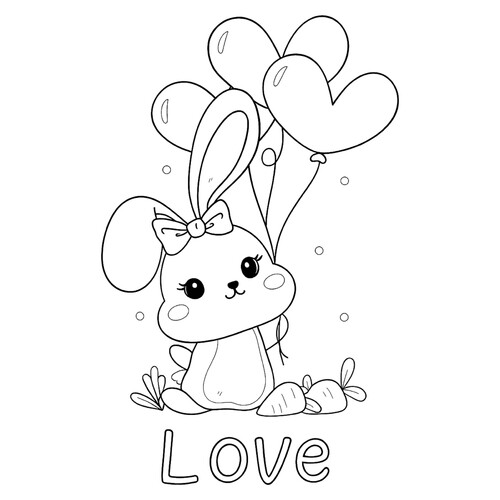 Раскраска Зайка с шарами сердечками