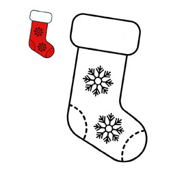 Раскраска Рождественский носок с цветным образцом