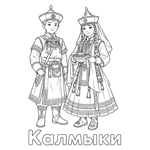 Раскраска Калмыцкий национальный костюм