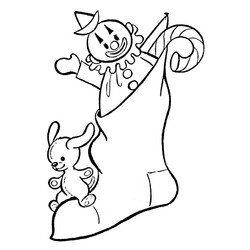 Раскраска Рождественский носок с клоуном и собачкой