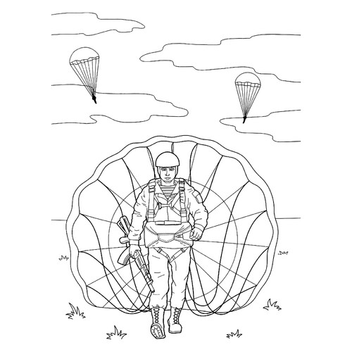 Раскраска Десантник с парашютом