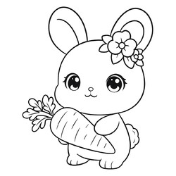 Раскраска Чиби кролик с морковкой