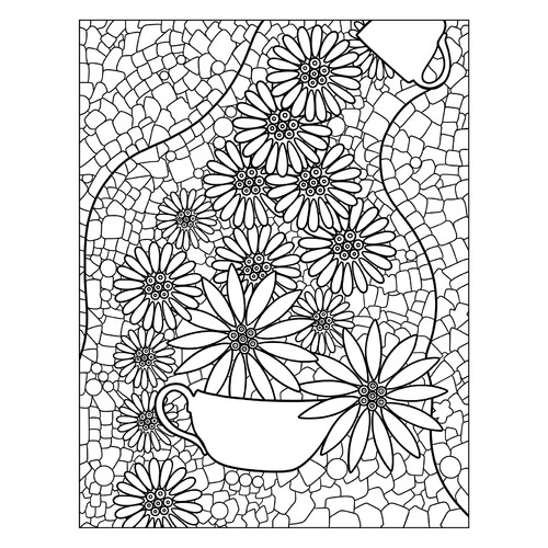 Раскраска Мозаика ромашки в вазе
