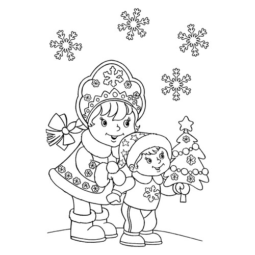 Раскраска Снегурочка с маленьким мальчиком