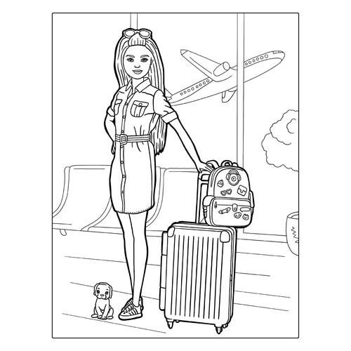 Раскраска Барби в аэропорту