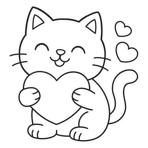 Раскраска Котик обнимает сердечко