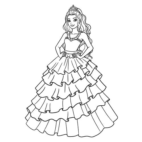 Раскраска Барби в пышном бальном платье