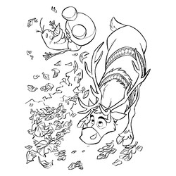 Раскраска Олаф, Свен и листья