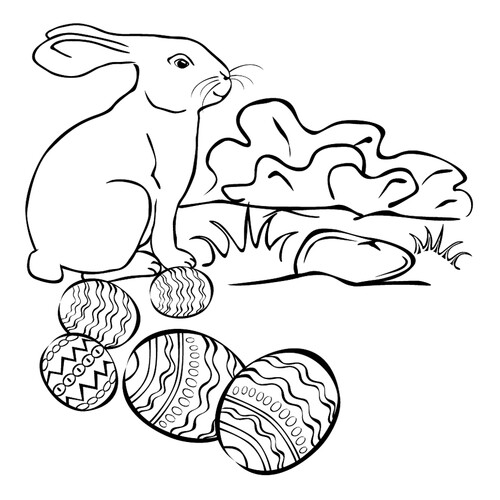 Раскраска Кролик и пасхальные яйца