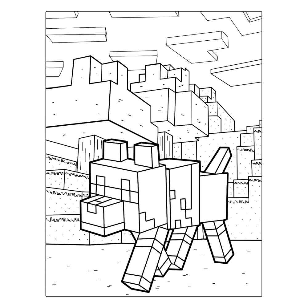 Раскраска Волк гуляет по миру Майнкрафт распечатать или скачать