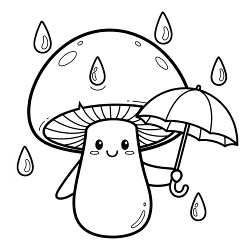 Раскраска Весёлый гриб с зонтиком