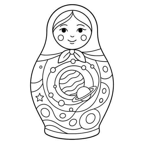 Раскраска Матрёшка с фантастическими узорами