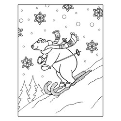 Раскраска Полярный медведь на лыжах