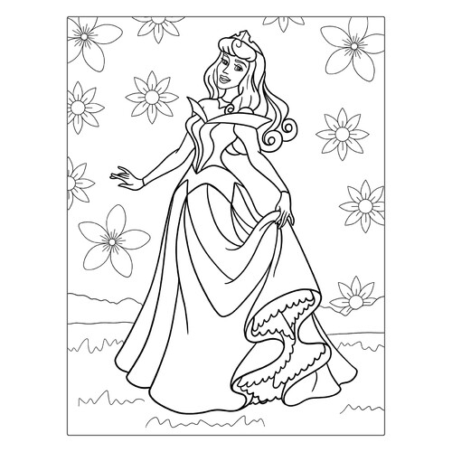 Раскраска Принцесса Аврора в бальном платье