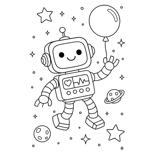 Раскраска Робот в космосе с шариком