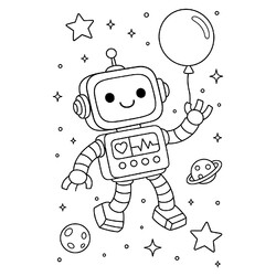 Раскраска Робот в космосе с шариком