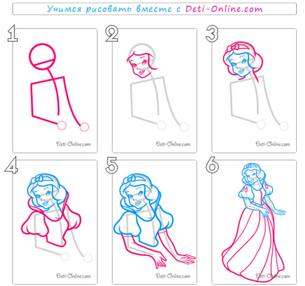 Схема рисования принцессы для детей