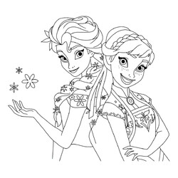 Раскраска Весёлые подруги Анна и Эльза